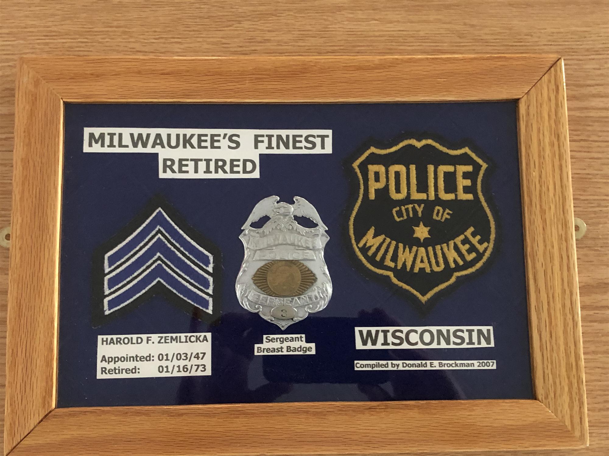 Display of Sergeant Harold Zemlicka Badge